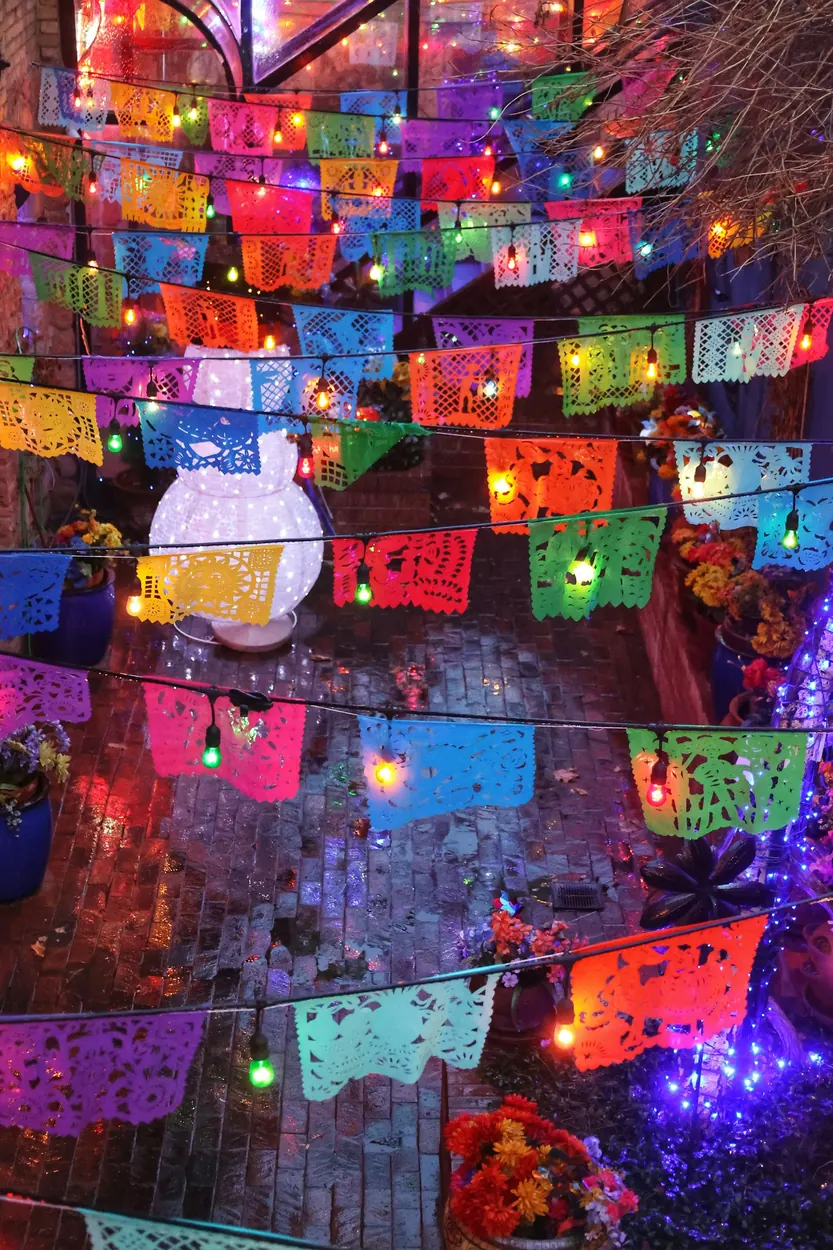 Papel picado over a street