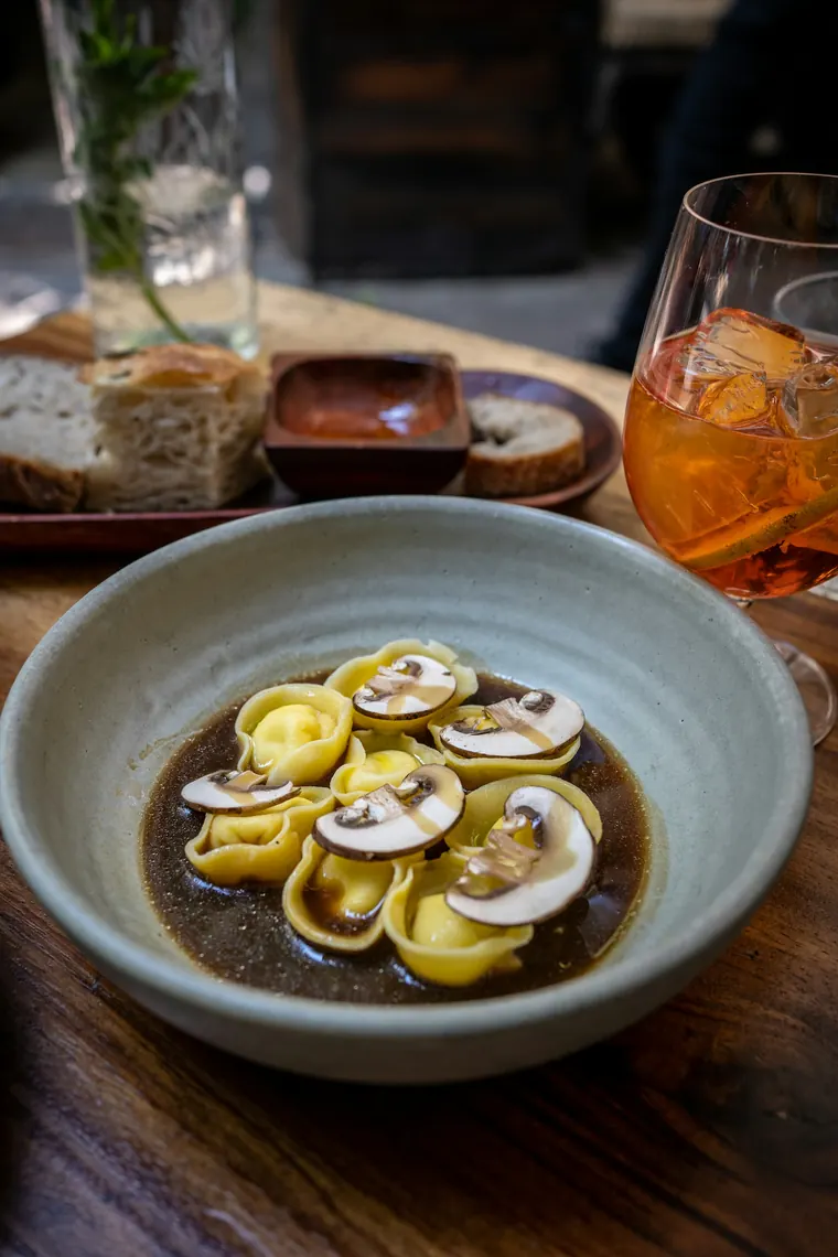 Dinner and wine at a Roma Norte restaurant